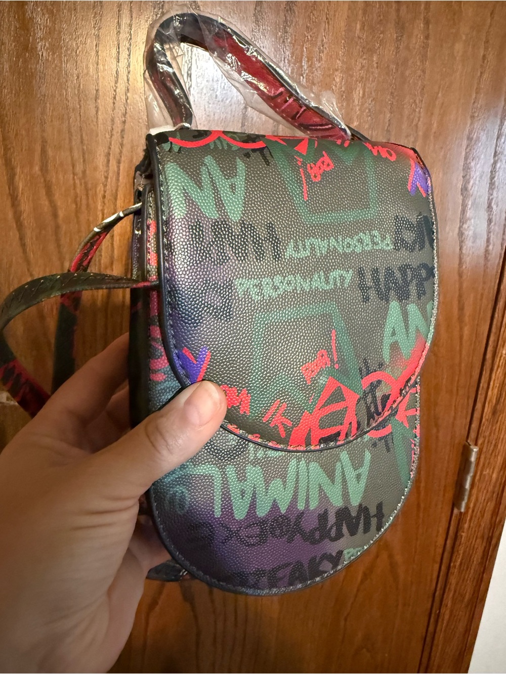 Le Miel Vegan Colorful Graffiti Crossbody Saddle Bag - Multicolor